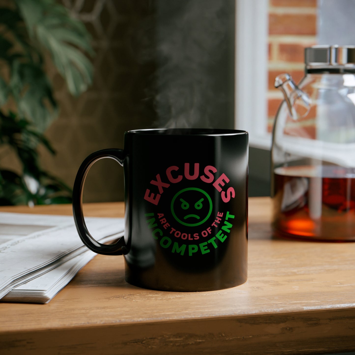 Excuses Mug - Pink + Green on Black