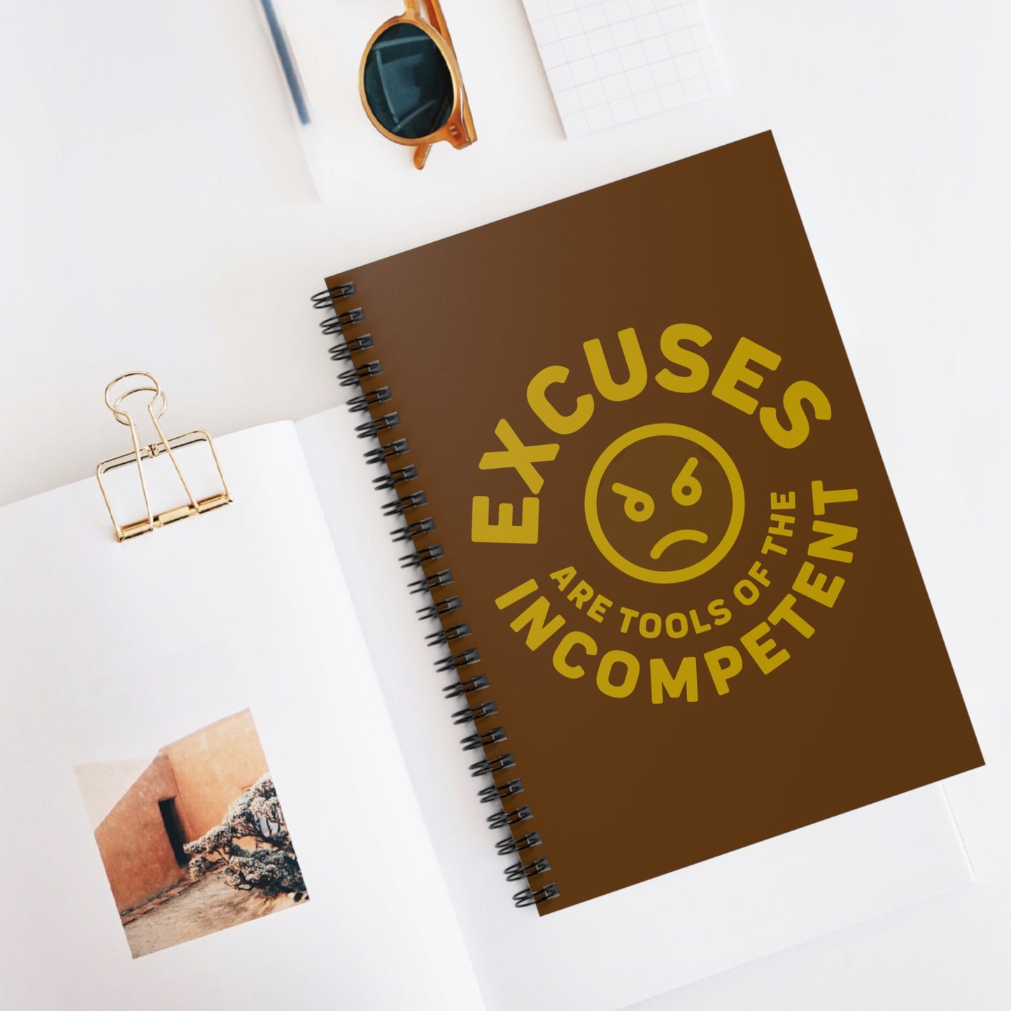 Excuses Mini Notebook - Gold on Brown