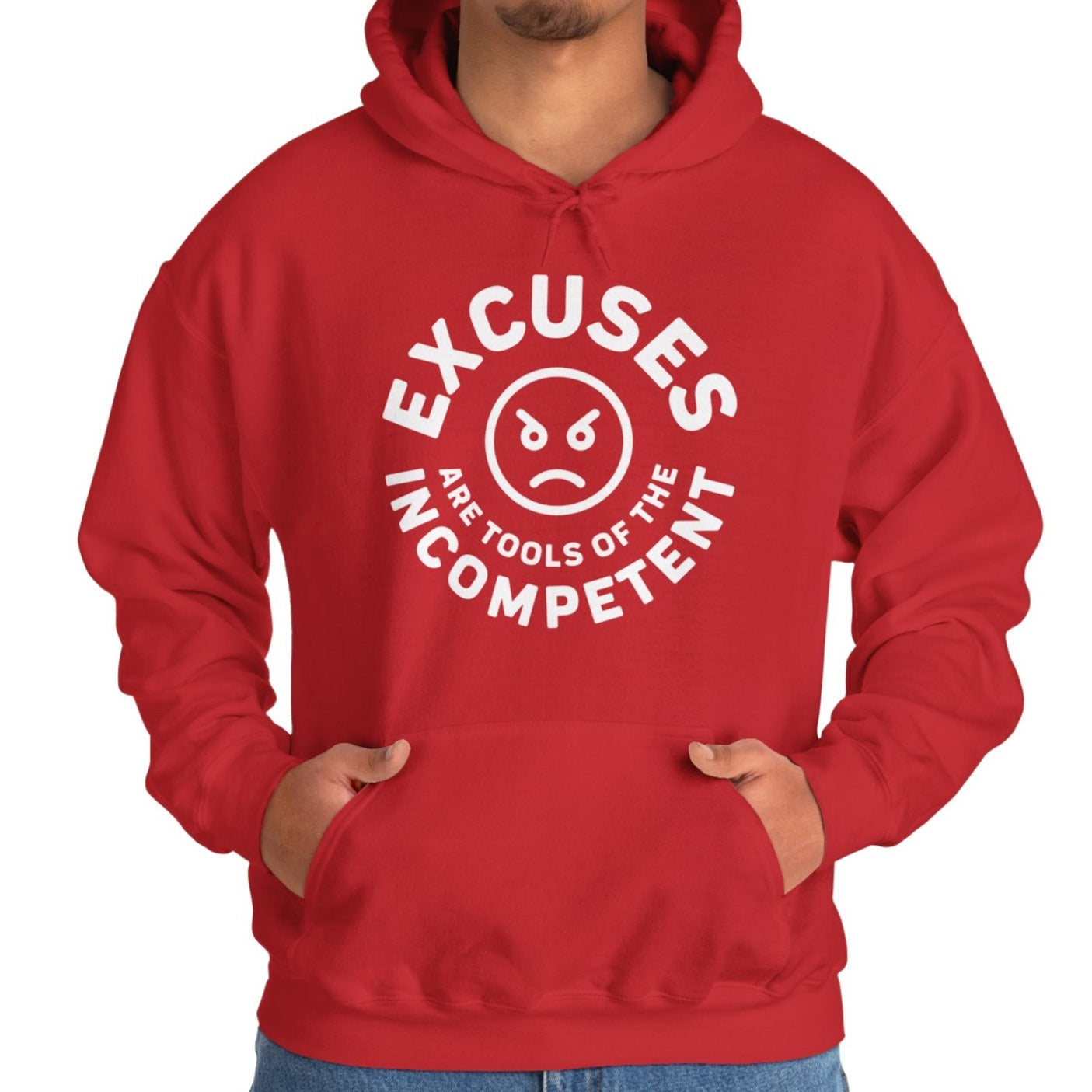 Excuses Hoodie | White on Red