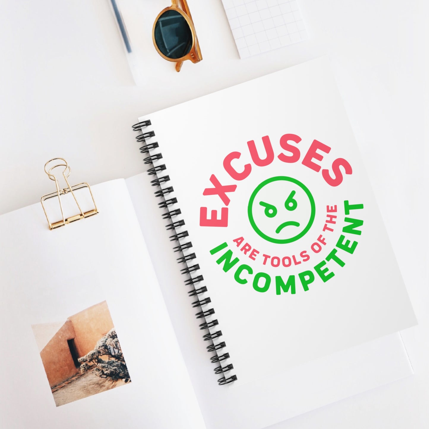Excuses Mini Notebook - Pink + Green on White