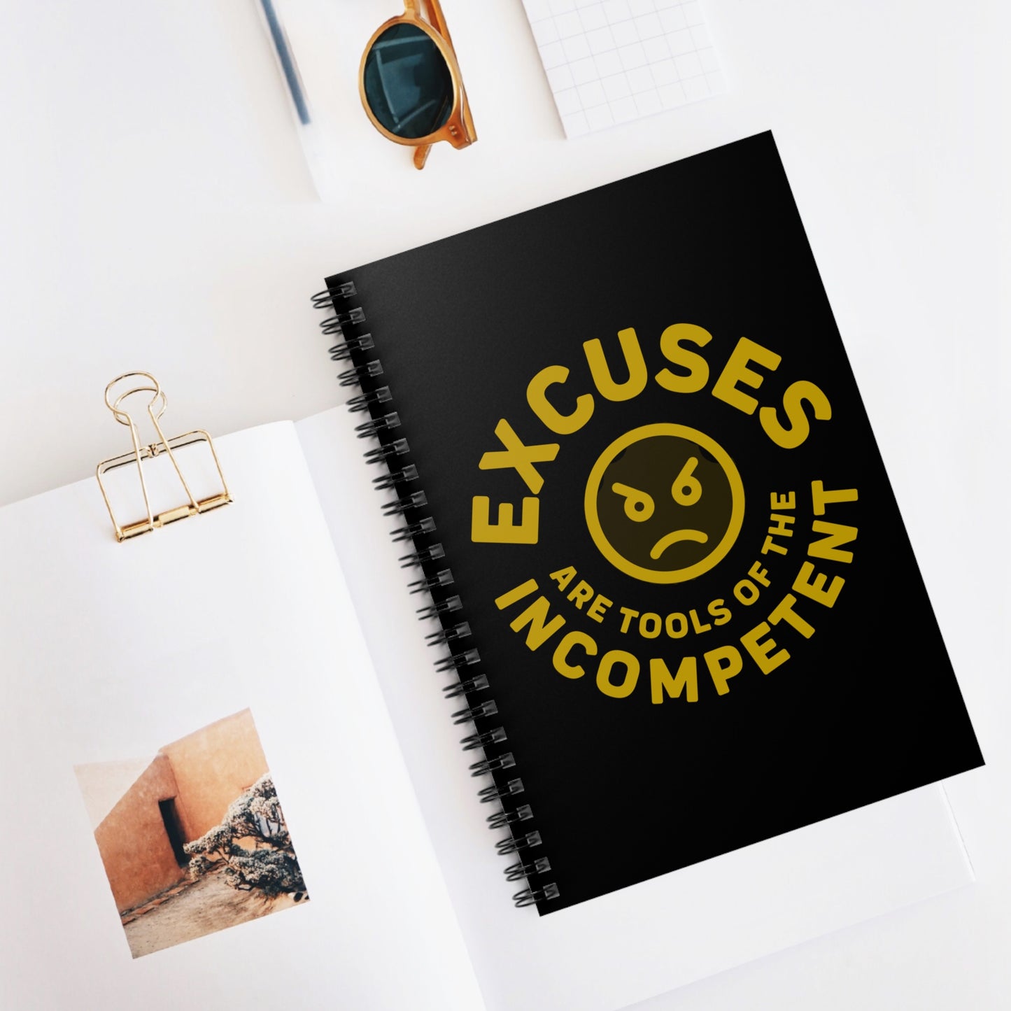 Excuses Mini Notebook - Old Gold on Black