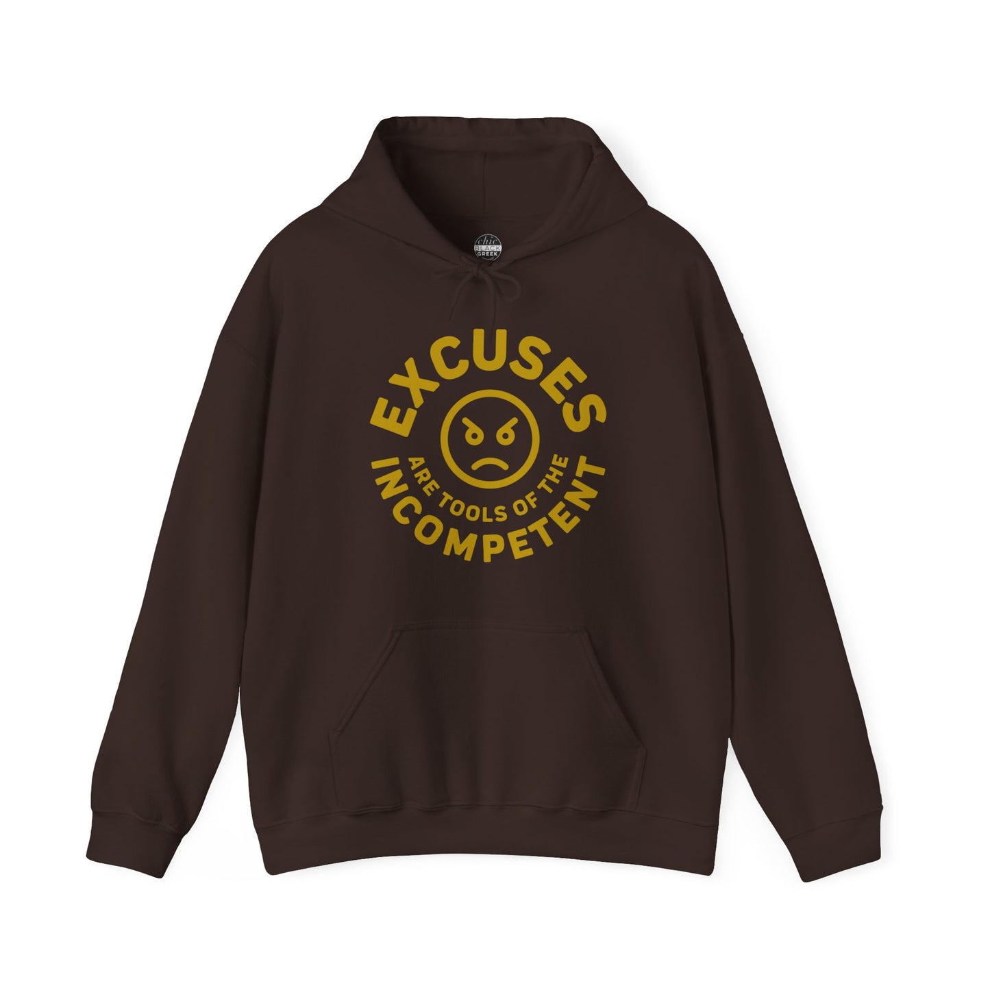 Excuses Hoodie | Gold on Brown