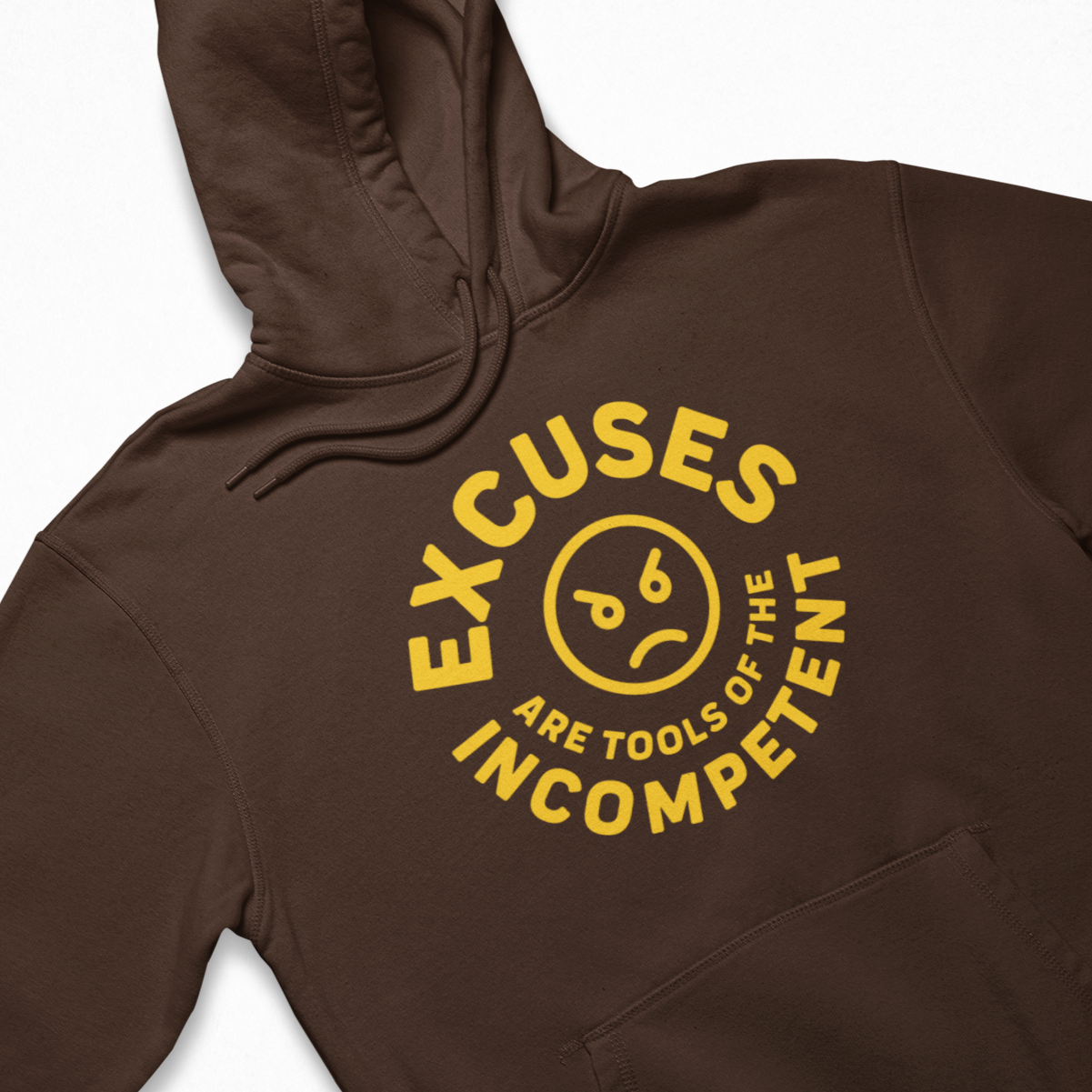 Excuses Hoodie | Gold on Brown