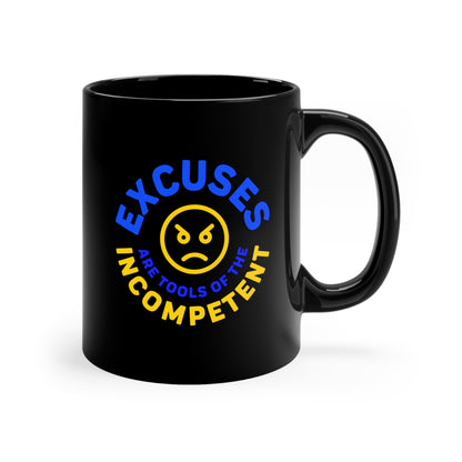 Excuses Mug Blue + Gold on Black