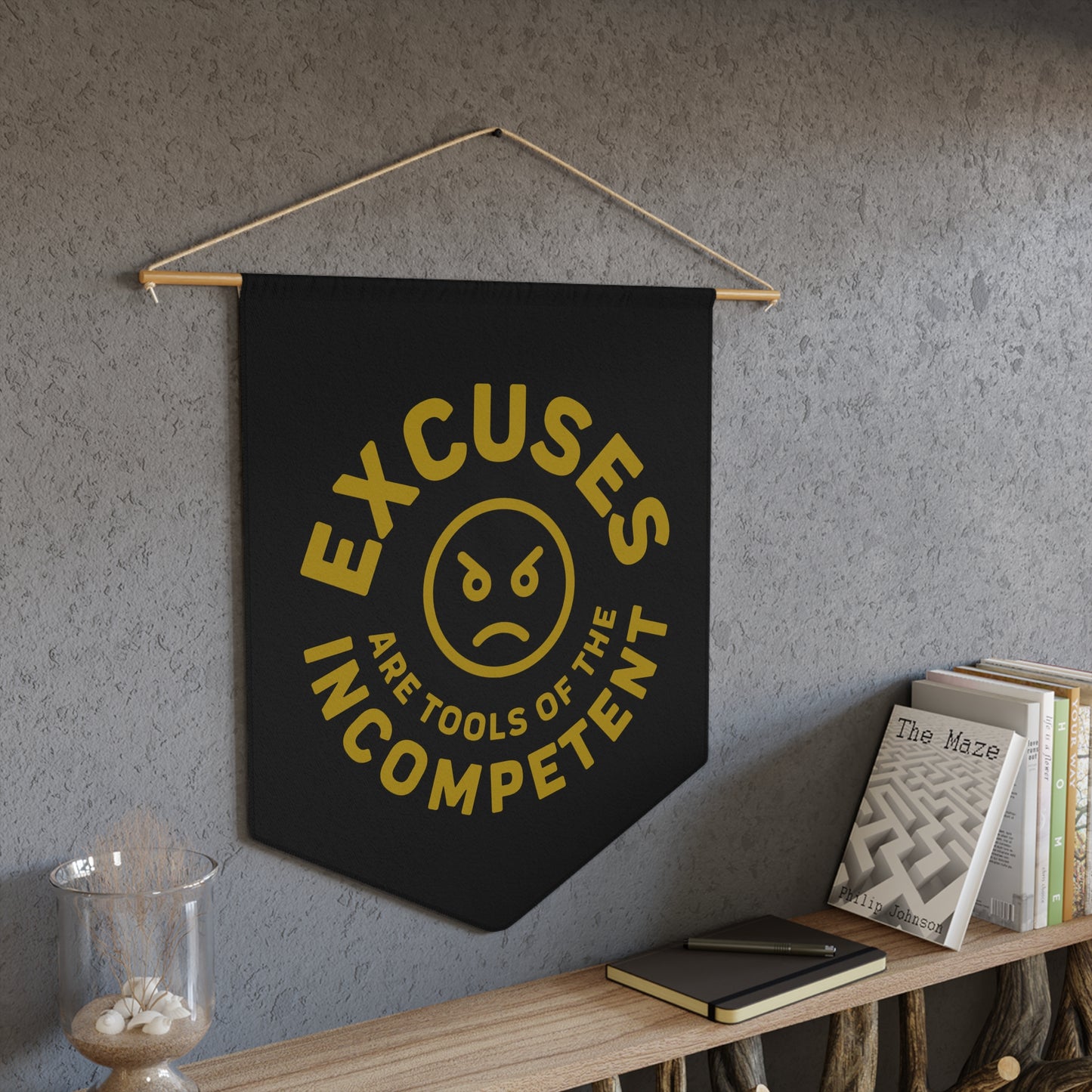 Excuses Pennant - Old Gold on Black