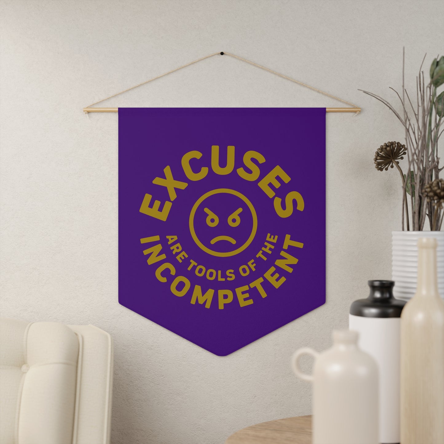 Excuses Pennant - Gold on Purple