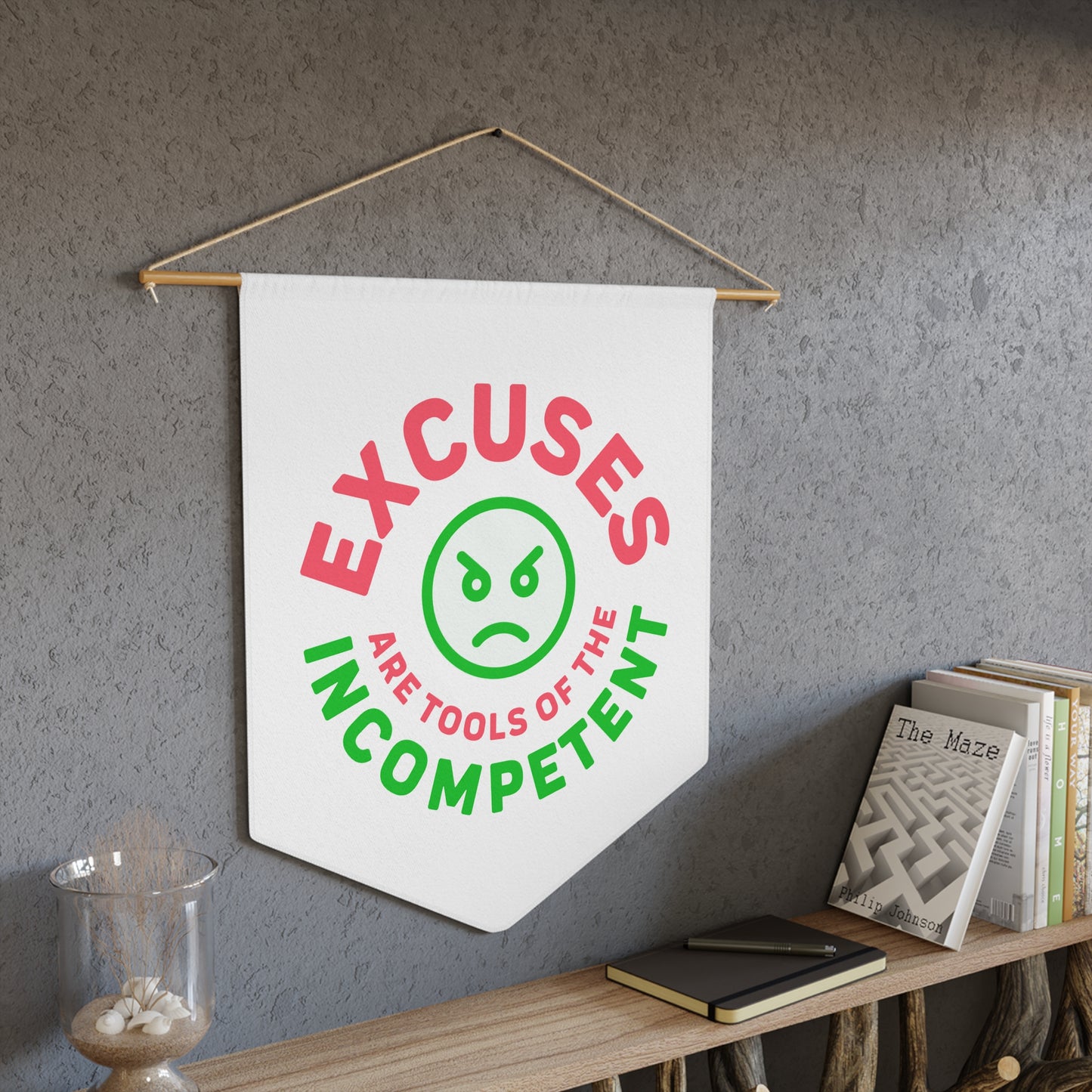 Excuses Pennant - Pink + Green on White