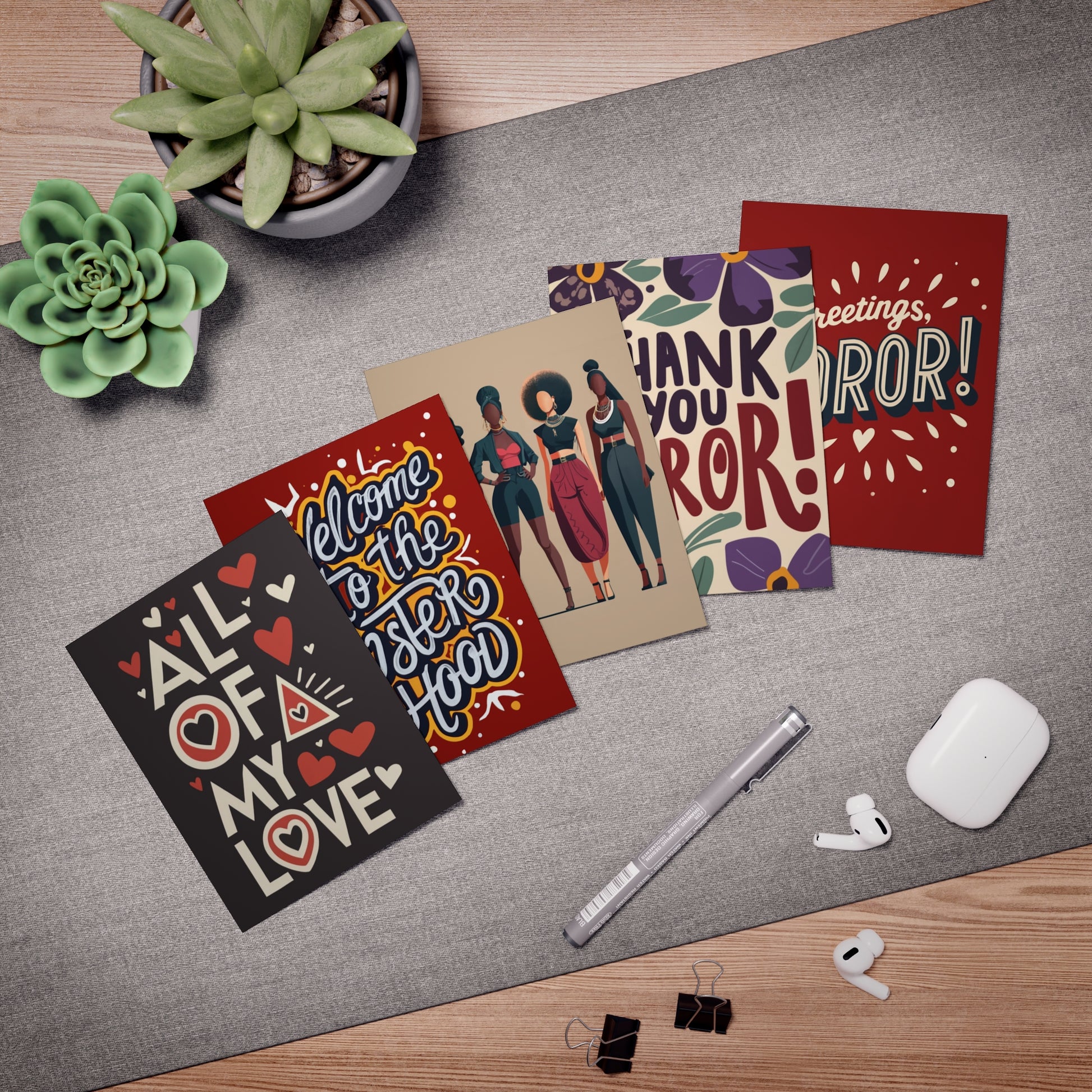 dst succulent DST Themed Greeting Card 5-Pack – Chic Black Greek