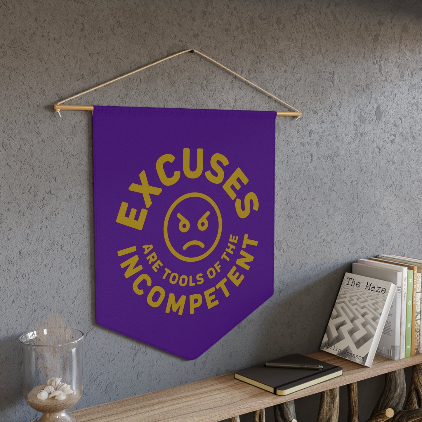 Excuses Pennant - Gold on Purple