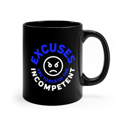 Excuses Mug - Blue + White on Black