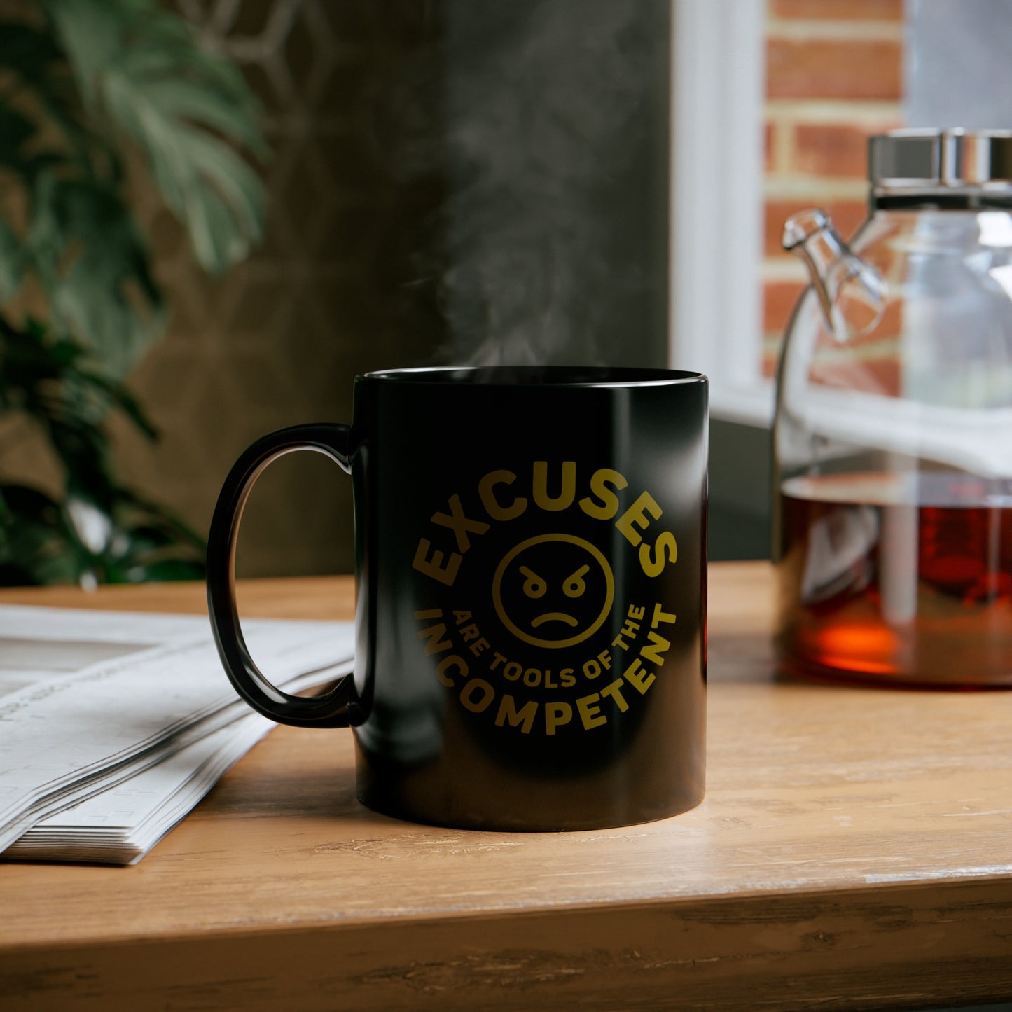 Excuses Mug - Old Gold on Black