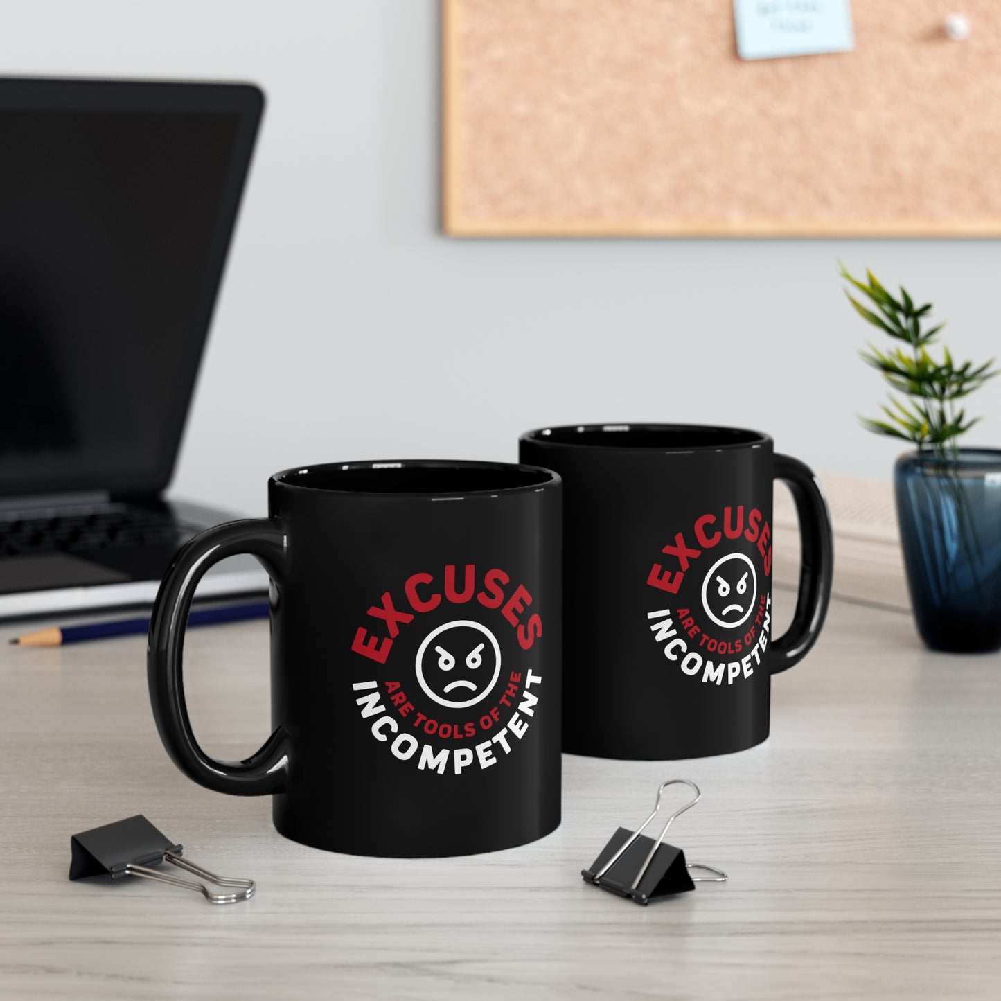 Excuses Mug - Red + White on Black