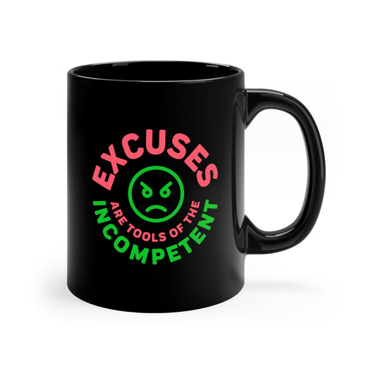 Excuses Mug - Pink + Green on Black