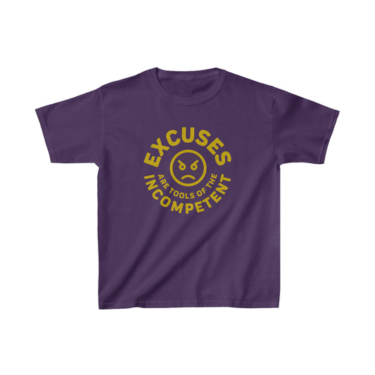 Excuses Kids T-Shirt - Gold on Purple