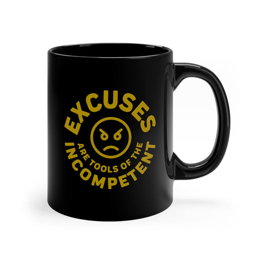 Excuses Mug - Old Gold on Black