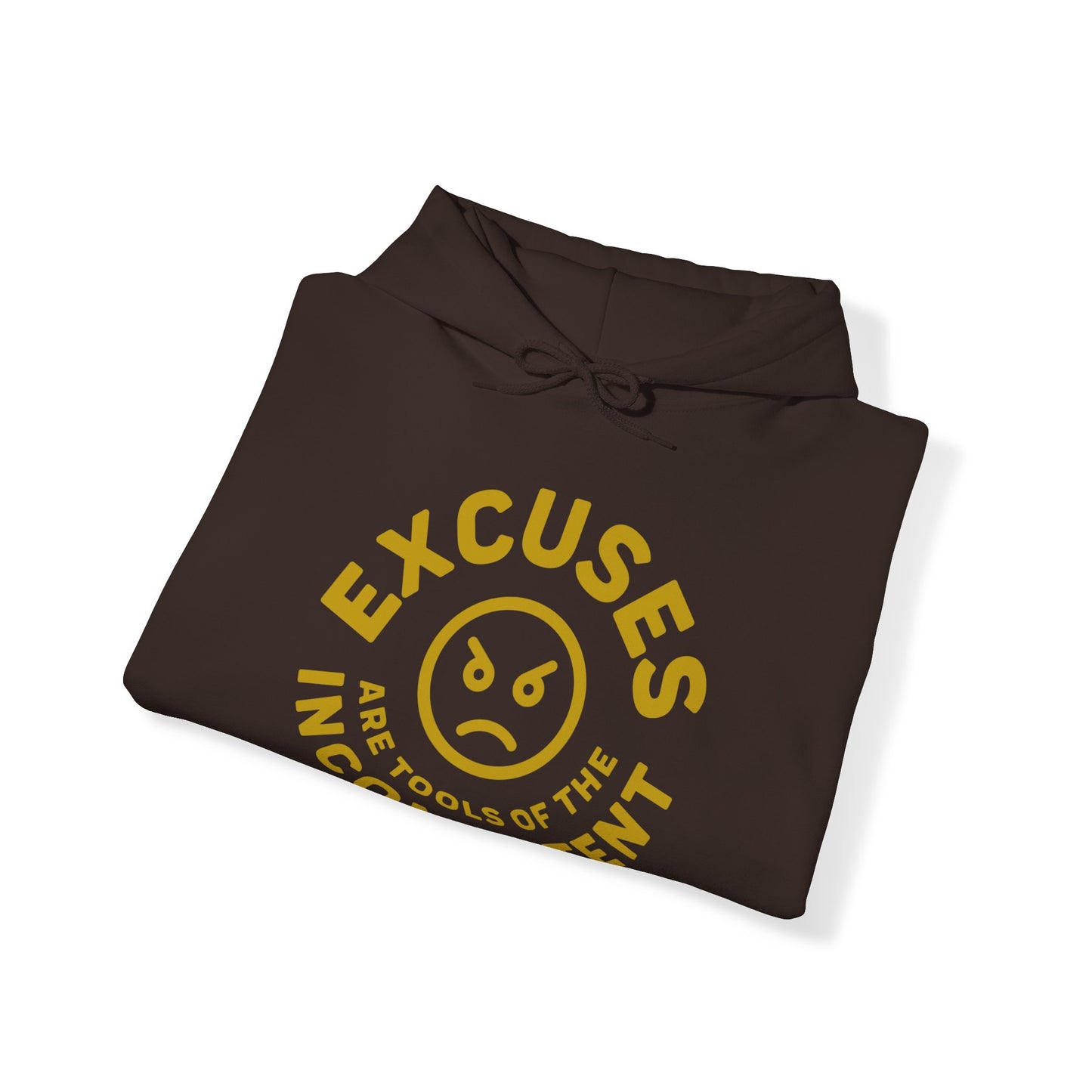 Excuses Hoodie | Gold on Brown