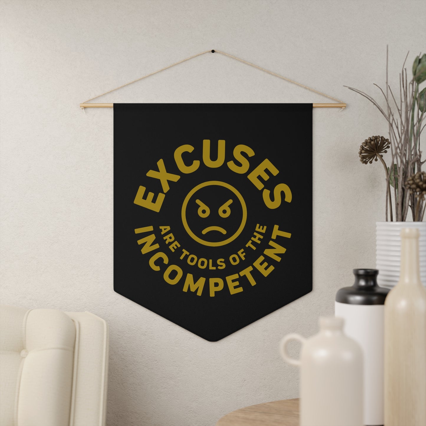 Excuses Pennant - Old Gold on Black