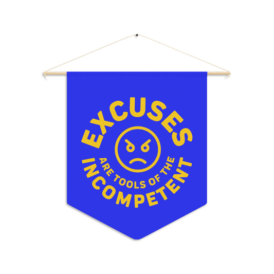 Excuses Pennant - Yellow on Blue