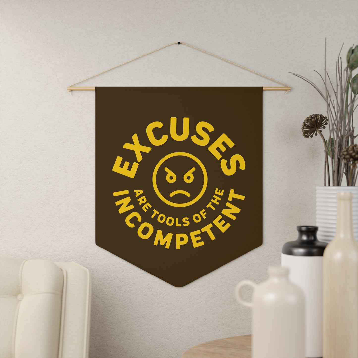 Excuses Pennant - Gold on Brown