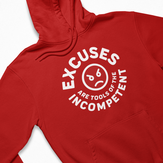 Excuses Hoodie | White on Red